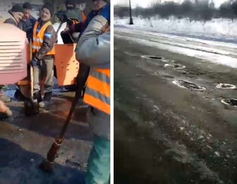 Волинські «дорожники» з мітлами та лопатами ремонтують засніжену дорогу (відео)