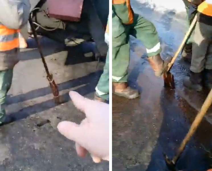 Волинські «дорожники» з мітлами та лопатами ремонтують засніжену дорогу (відео)