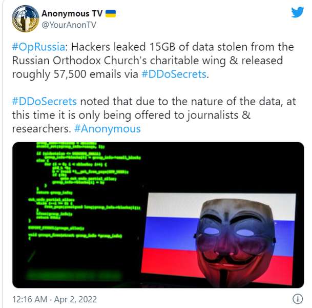 Хакери Anonymous зламали благодійне крило РПЦ та злили 15 ГБ даних