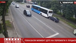 Дві маршрутки та «славута»: показали момент ДТП на Перемоги у Луцьку (відео)