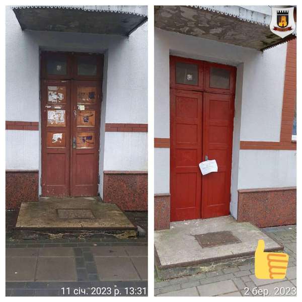 Не минуло й пів року: комунальників змусили пофарбувати двері в центрі Луцька (фото)