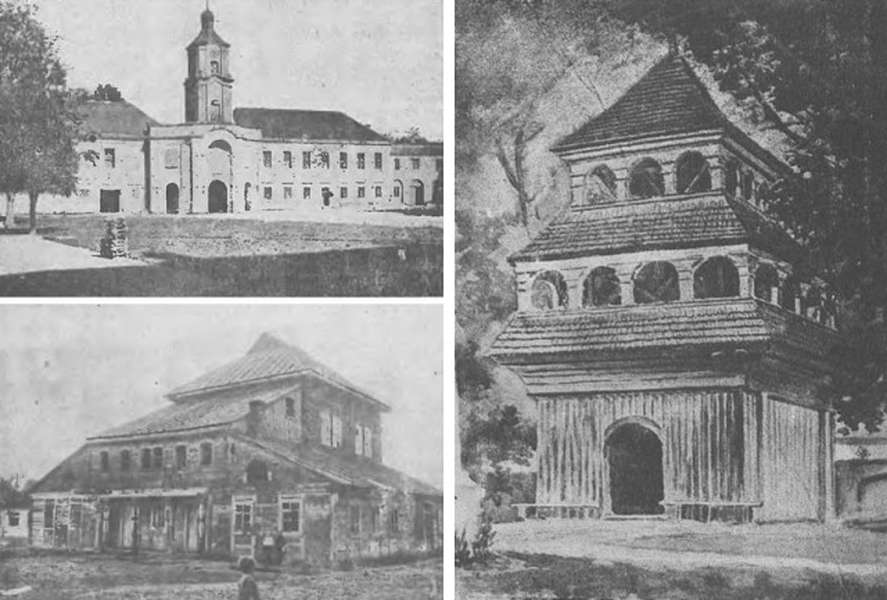 Замок в Олиці, синагога у Порицьку і дзвіниця в Маневичах з путівника Орловича