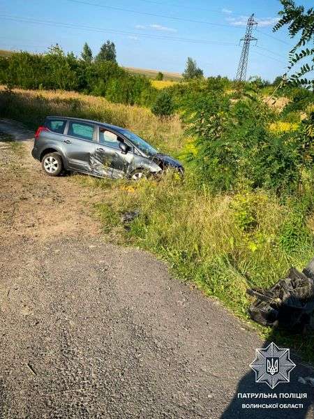 Вщент розтрощений «передок»: у Луцькому районі авто в'їхало у стовп і знесло дорожній знак (фото)