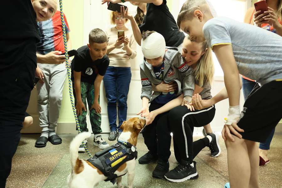 Пес Патрон відвідав дітей у Львівському шпиталі (фото)