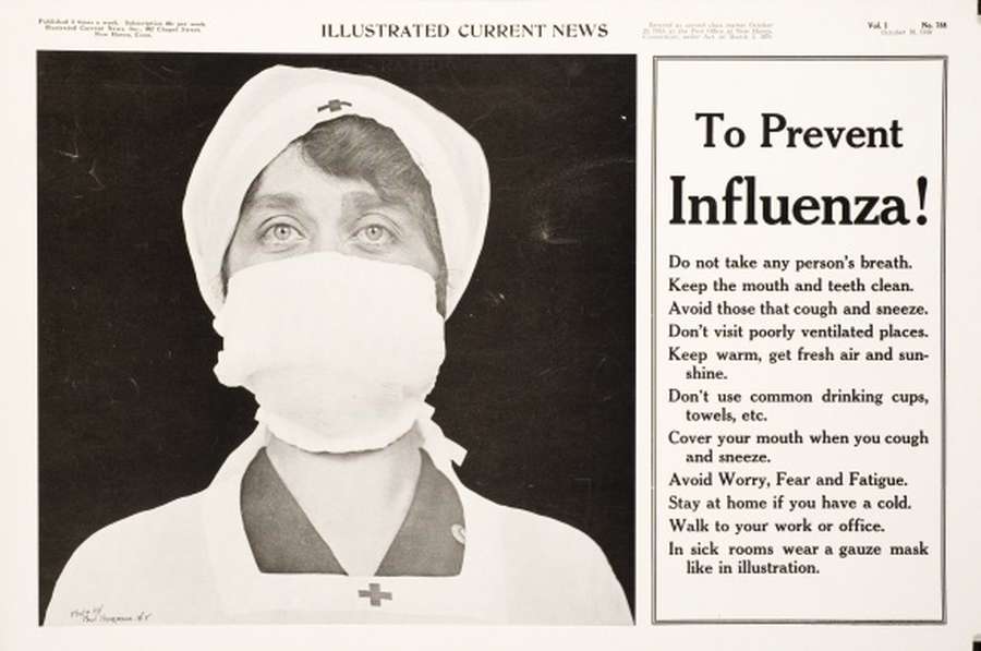 Публікація в газеті Illustrated Current News з порадами щодо профілактики іспанського грипу, 1918 рік.