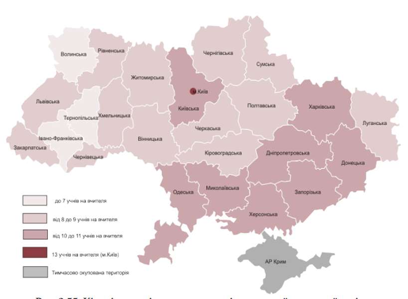 В українських школах на одного  вчителя припадає 9 учнів