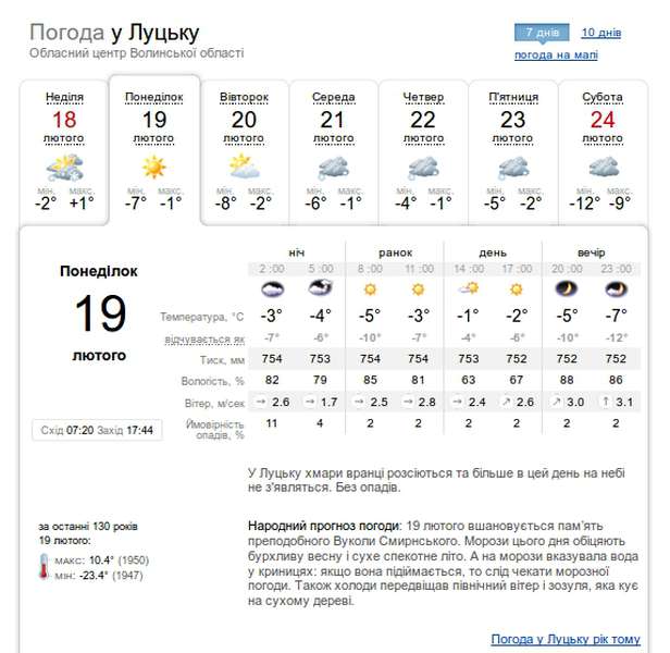 Знову морози: прогноз погоди у Луцьку на понеділок, 19 лютого