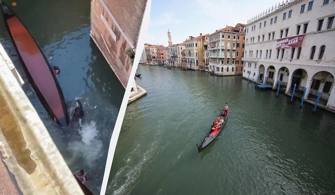 Заради селфі: у Венеції туристи не послухалися гондольєра і опинилися в крижаній воді (відео)
